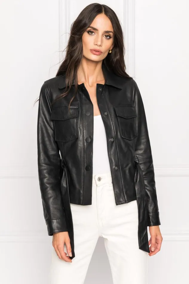 Women CHERICE Leather Jacket Black LAMARQUE Trench Coats