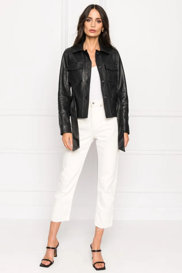 Women CHERICE Leather Jacket Black LAMARQUE Trench Coats