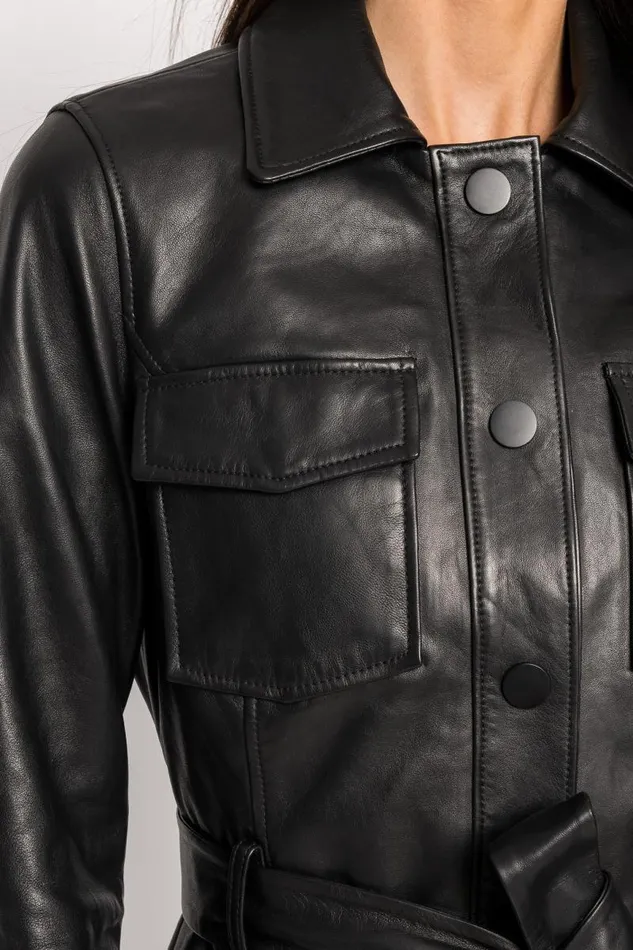 Women CHERICE Leather Jacket Black LAMARQUE Trench Coats