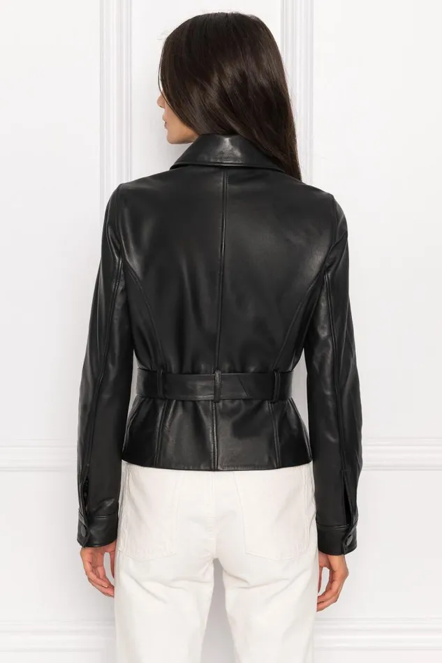 Women CHERICE Leather Jacket Black LAMARQUE Trench Coats