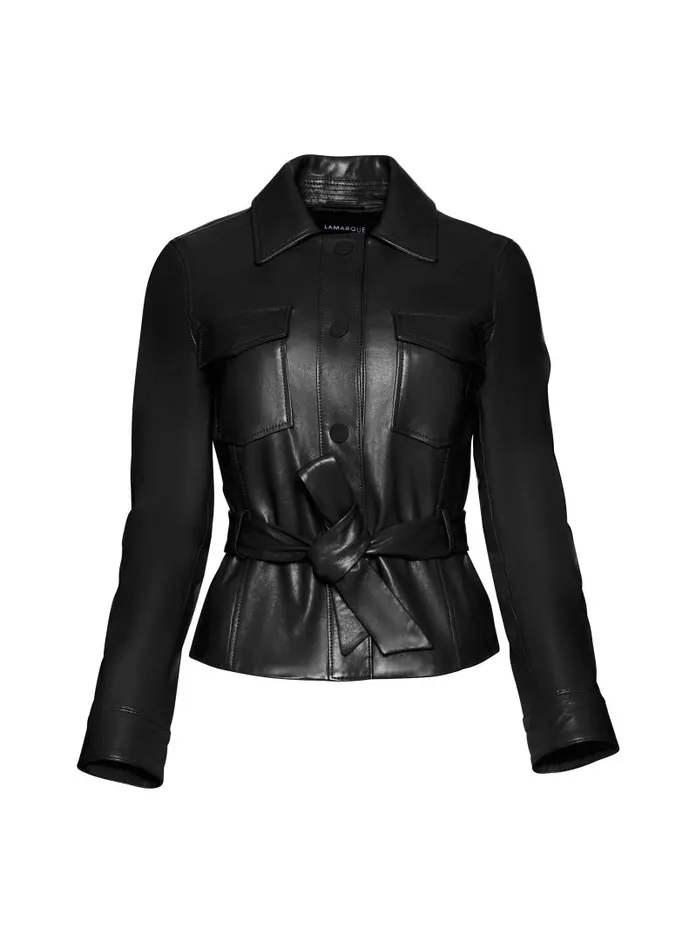 Women CHERICE Leather Jacket Black LAMARQUE Trench Coats