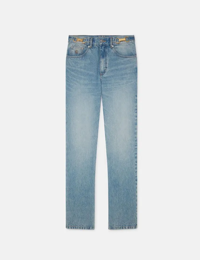 Women ClaspEmbellished MidRise Tapered Jeans Vintage Wash Blue Denim Stella McCartney Pants And Shorts