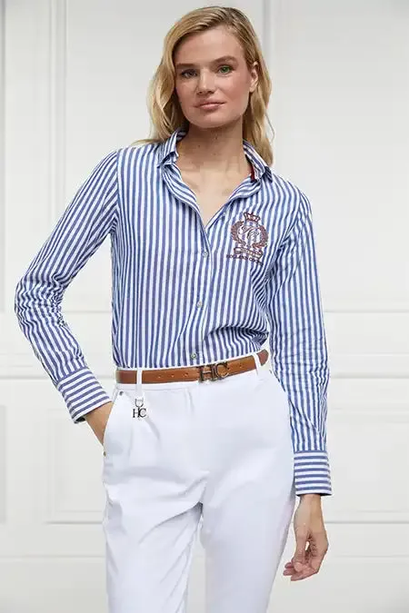 Women Classic Button Down Shirt Navy Stripe Holland Cooper Shirts and Blouses