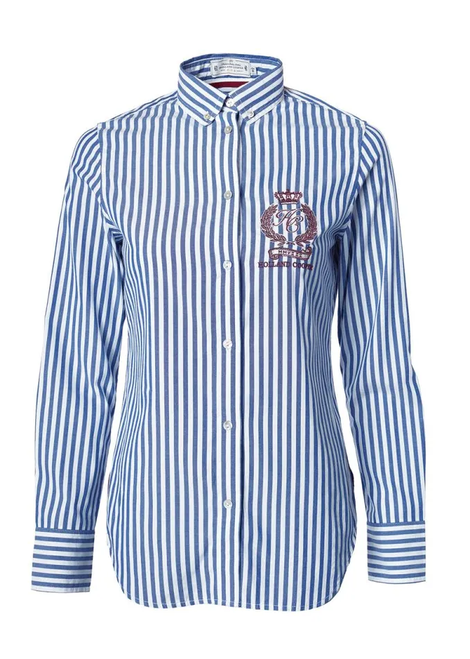 Women Classic Button Down Shirt Navy Stripe Holland Cooper Shirts and Blouses