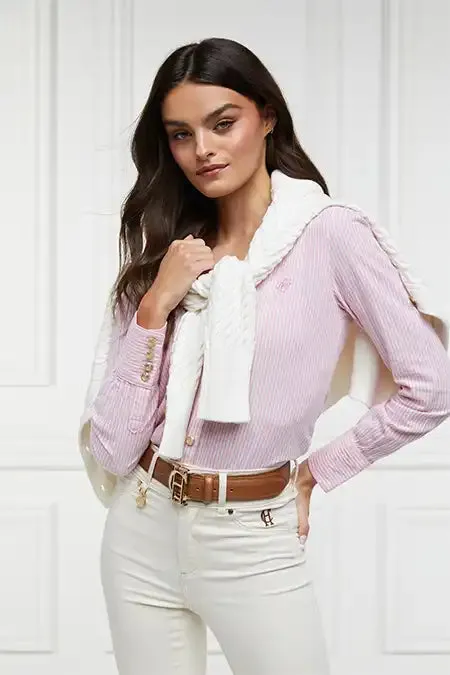 Women Classic VNeck Blouse Pink Stripe Holland Cooper Shirts and Blouses