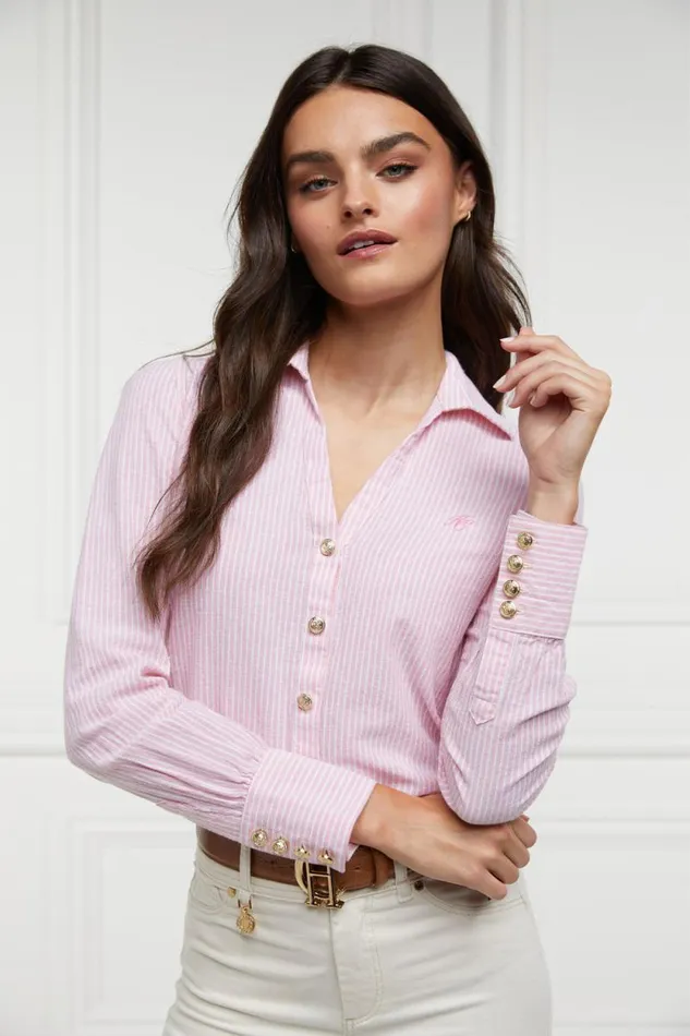 Women Classic VNeck Blouse Pink Stripe Holland Cooper Shirts and Blouses
