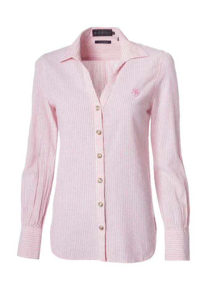 Women Classic VNeck Blouse Pink Stripe Holland Cooper Shirts and Blouses