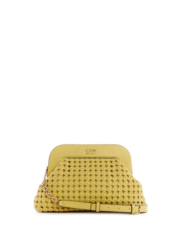 Women Clutches GUESS Lime Yellow Sicilia Frame Clutch Crossbody Bag