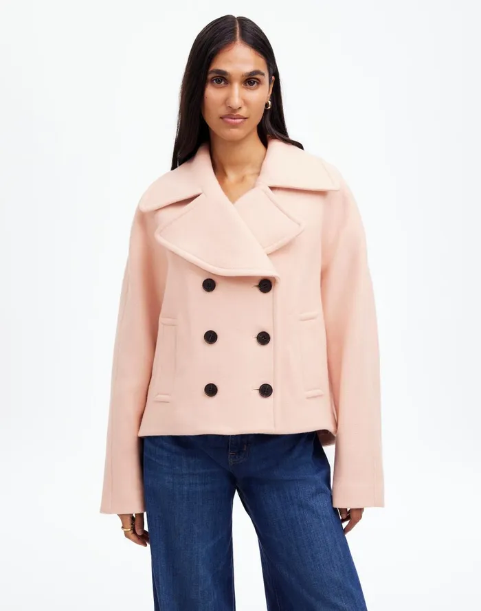Women Coats Jackets Madewell OversizedCollar Short Peacoat Pale Blush