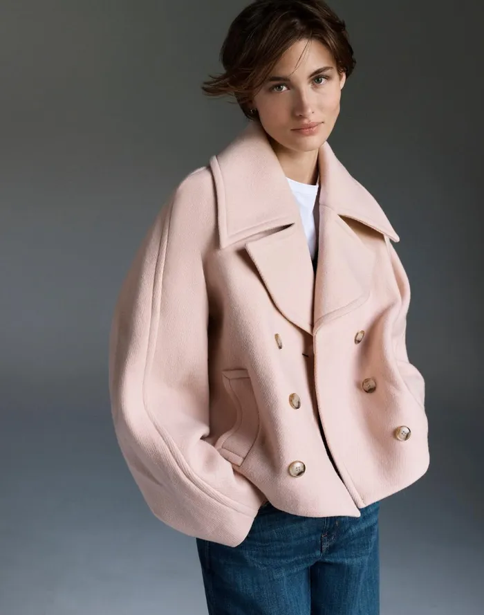 Women Coats Jackets Madewell OversizedCollar Short Peacoat Pale Blush