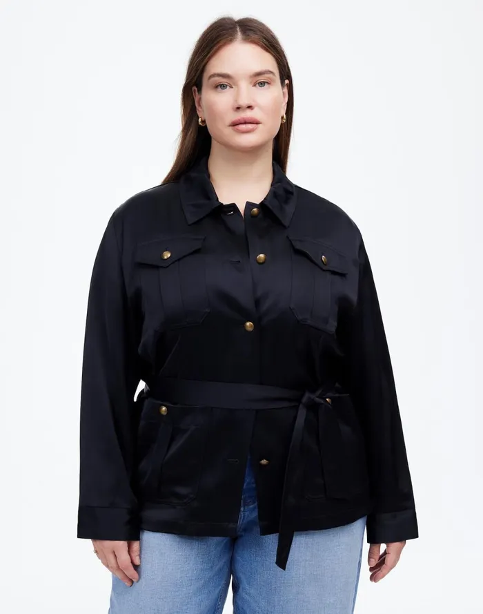 Women Coats Jackets Madewell Plus DoubleFaced Satin Safari Jacket True Black