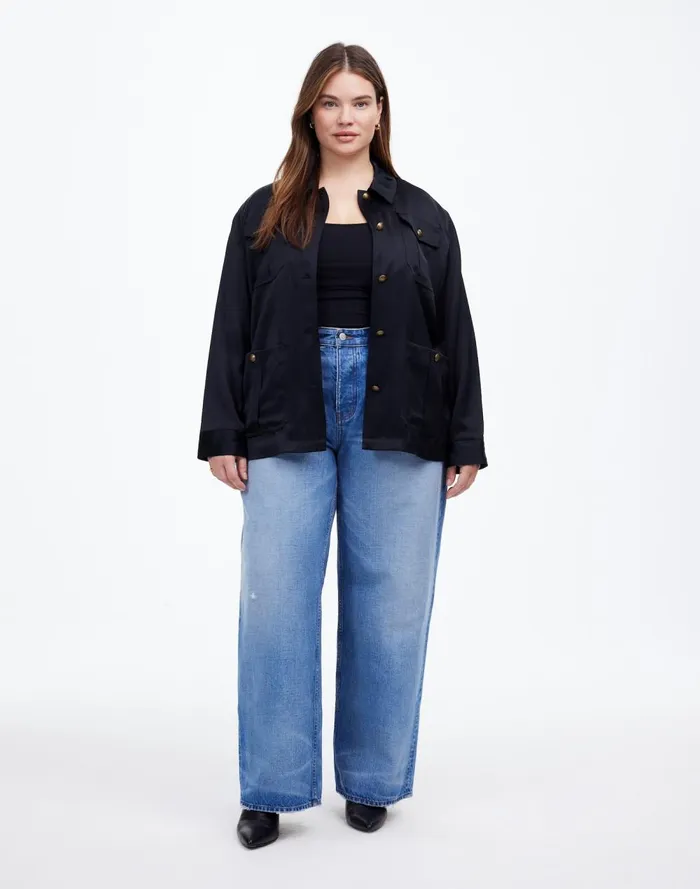 Women Coats Jackets Madewell Plus DoubleFaced Satin Safari Jacket True Black