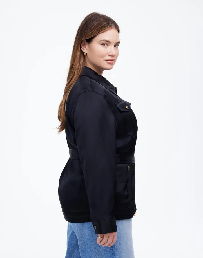 Women Coats Jackets Madewell Plus DoubleFaced Satin Safari Jacket True Black