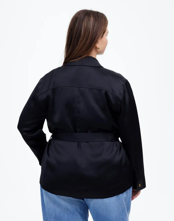 Women Coats Jackets Madewell Plus DoubleFaced Satin Safari Jacket True Black