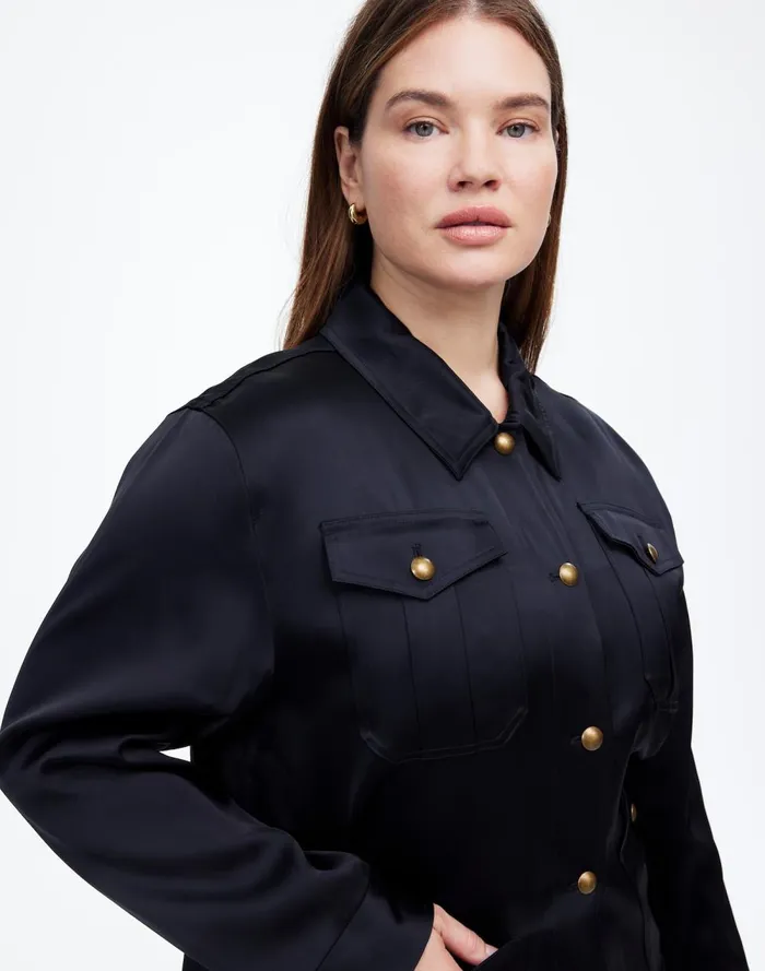 Women Coats Jackets Madewell Plus DoubleFaced Satin Safari Jacket True Black