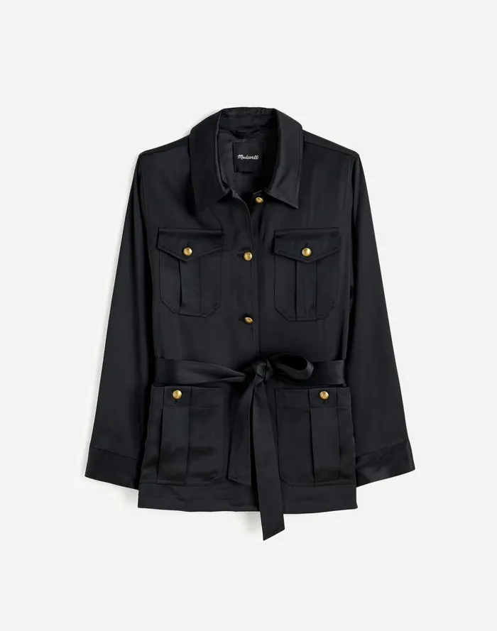 Women Coats Jackets Madewell Plus DoubleFaced Satin Safari Jacket True Black