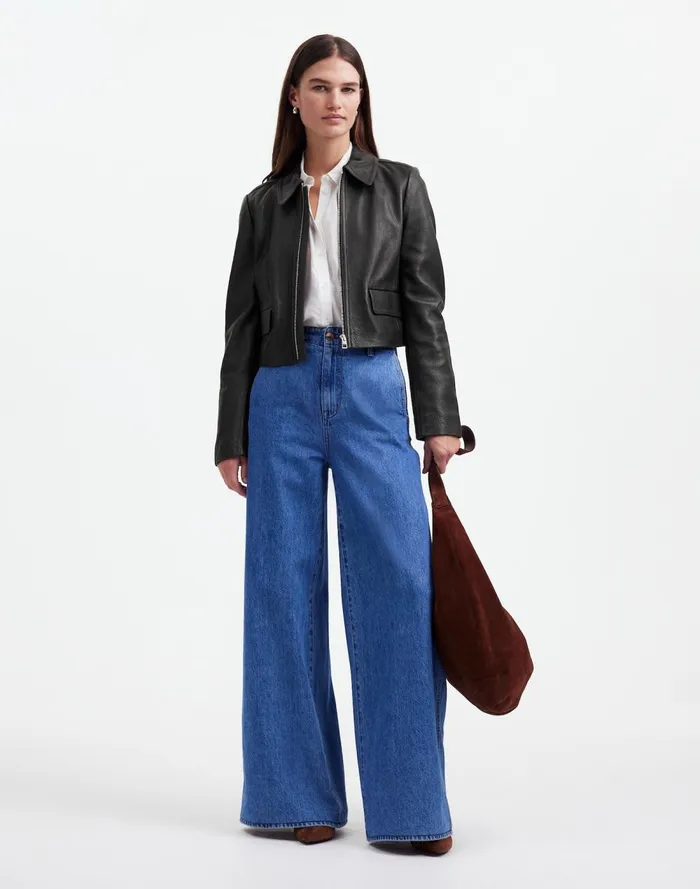 Women Coats Jackets Madewell Shrunken ZipFront Jacket In Leather True Black