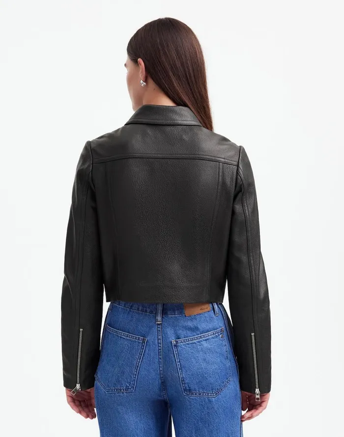 Women Coats Jackets Madewell Shrunken ZipFront Jacket In Leather True Black