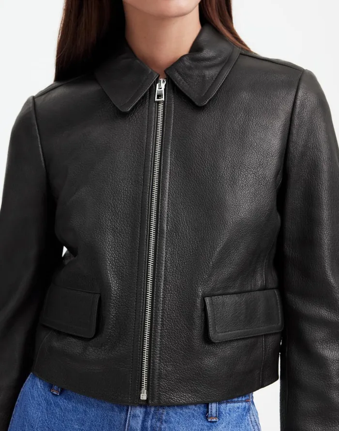 Women Coats Jackets Madewell Shrunken ZipFront Jacket In Leather True Black