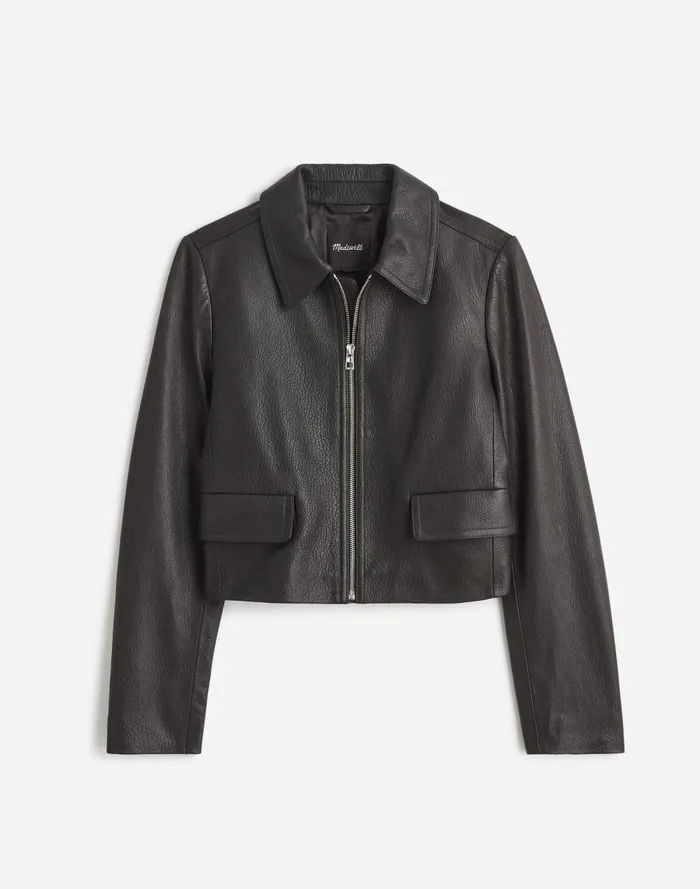 Women Coats Jackets Madewell Shrunken ZipFront Jacket In Leather True Black