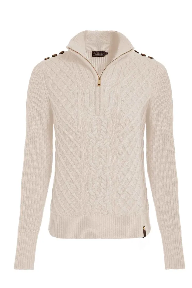 Women Country Cable Quarter Zip Knit Oat Holland Cooper Knitwear Women Country Cable Quarter Zip Knit Oat Holland Cooper Knitwear