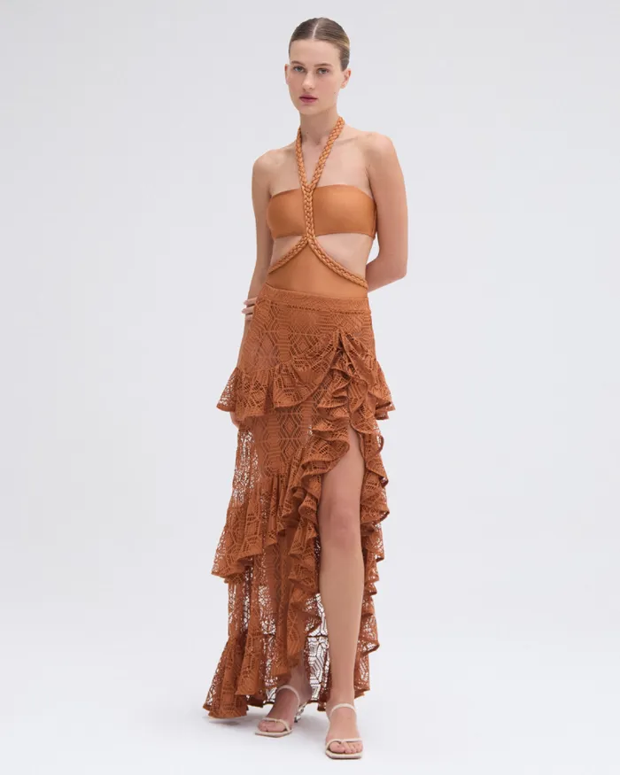 Women CoverUps PatBO PINE LACE BEACH SKIRT Brown