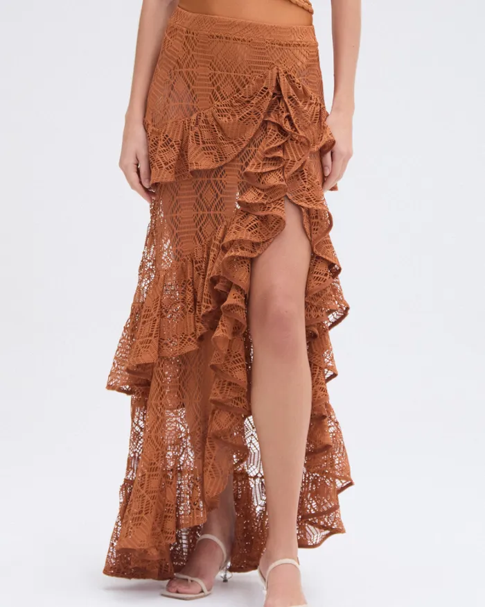 Women CoverUps PatBO PINE LACE BEACH SKIRT Brown