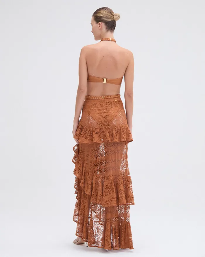 Women CoverUps PatBO PINE LACE BEACH SKIRT Brown