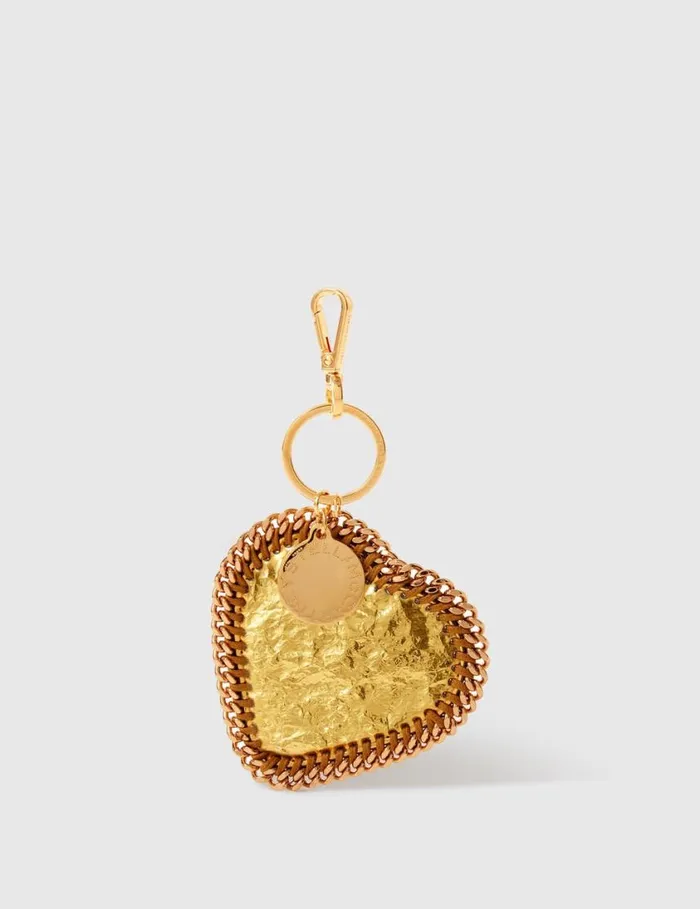 Women Crinkled Metallic Falabella Heart Charm Gold Stella McCartney Keyring And Charms