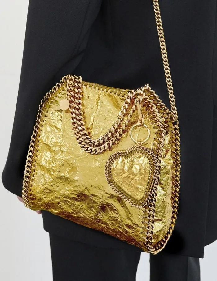 Women Crinkled Metallic Falabella Heart Charm Gold Stella McCartney Keyring And Charms Women Crinkled Metallic Falabella Heart Charm Gold Stella McCartney Keyring And Charms
