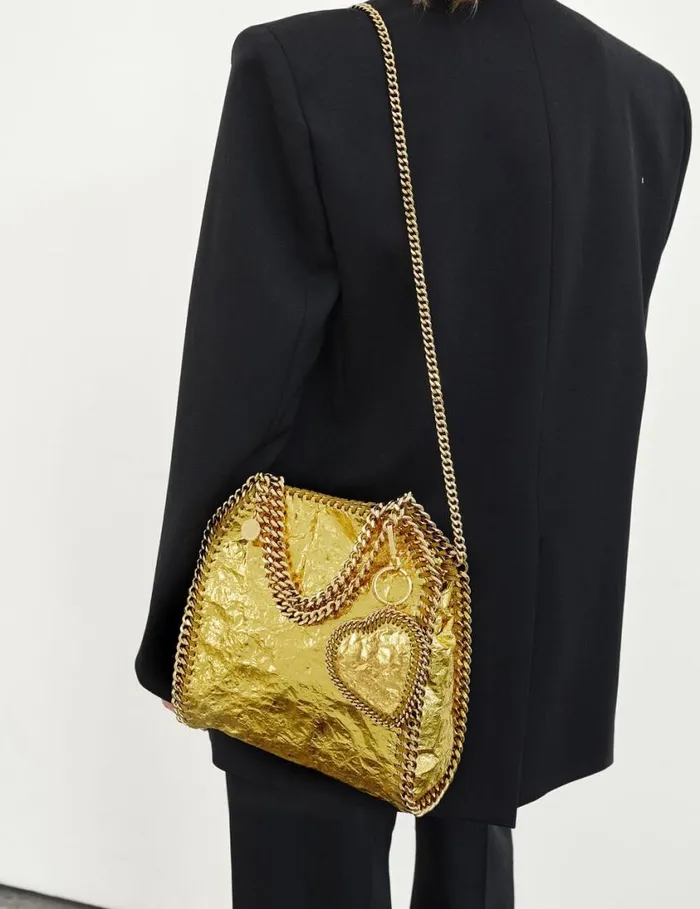 Women Crinkled Metallic Falabella Heart Charm Gold Stella McCartney Keyring And Charms Women Crinkled Metallic Falabella Heart Charm Gold Stella McCartney Keyring And Charms
