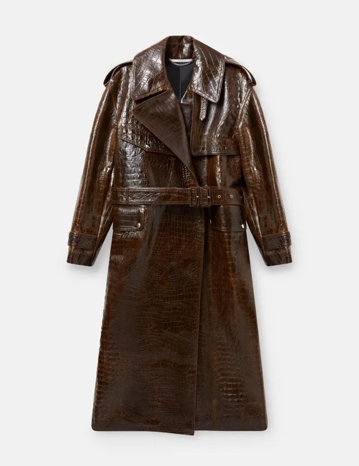 Women Crocodile Embossed Trench Coat Mocha Brown Stella McCartney Coats And Jackets
