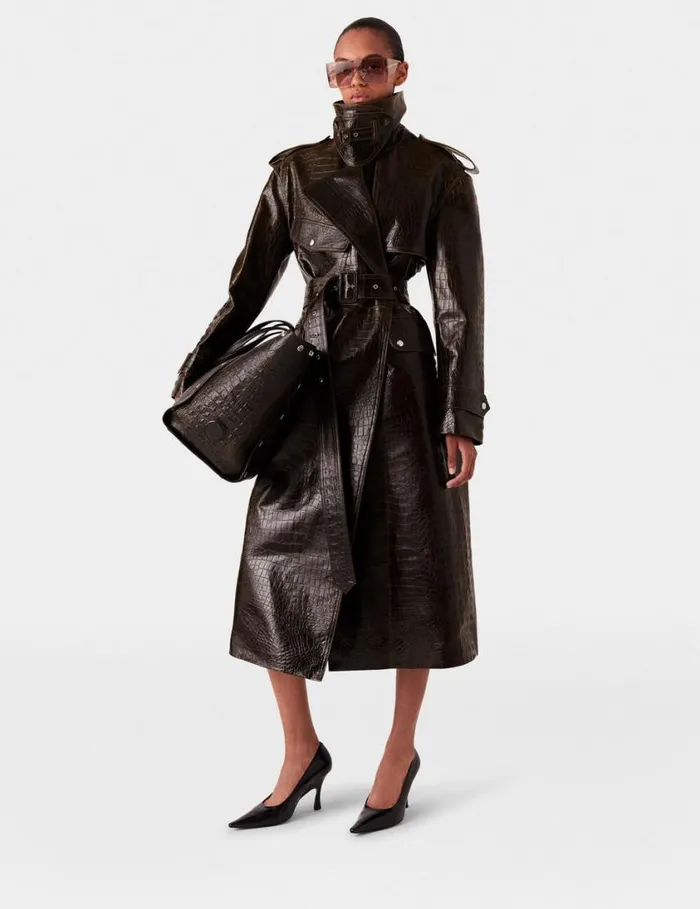 Women Crocodile Embossed Trench Coat Mocha Brown Stella McCartney Coats And Jackets Women Crocodile Embossed Trench Coat Mocha Brown Stella McCartney Coats And Jackets