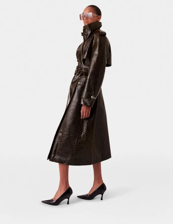 Women Crocodile Embossed Trench Coat Mocha Brown Stella McCartney Coats And Jackets Women Crocodile Embossed Trench Coat Mocha Brown Stella McCartney Coats And Jackets