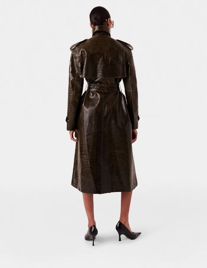 Women Crocodile Embossed Trench Coat Mocha Brown Stella McCartney Coats And Jackets Women Crocodile Embossed Trench Coat Mocha Brown Stella McCartney Coats And Jackets