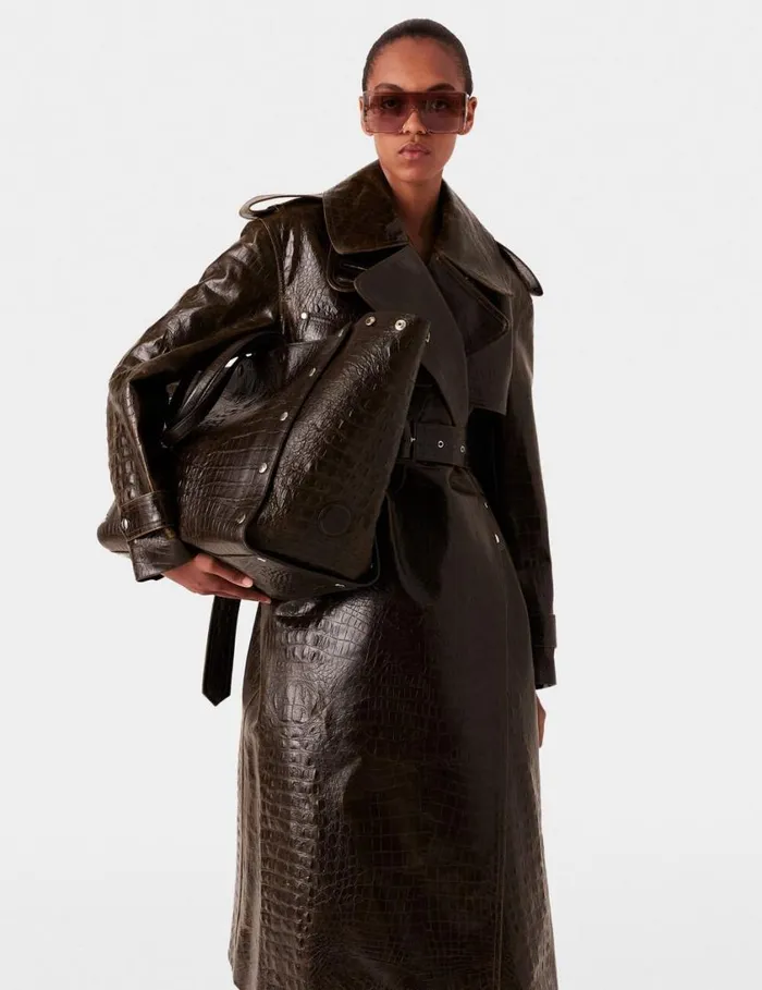 Women Crocodile Embossed Trench Coat Mocha Brown Stella McCartney Coats And Jackets Women Crocodile Embossed Trench Coat Mocha Brown Stella McCartney Coats And Jackets