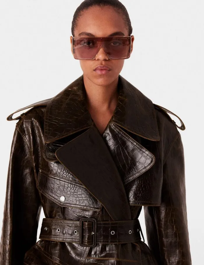 Women Crocodile Embossed Trench Coat Mocha Brown Stella McCartney Coats And Jackets Women Crocodile Embossed Trench Coat Mocha Brown Stella McCartney Coats And Jackets