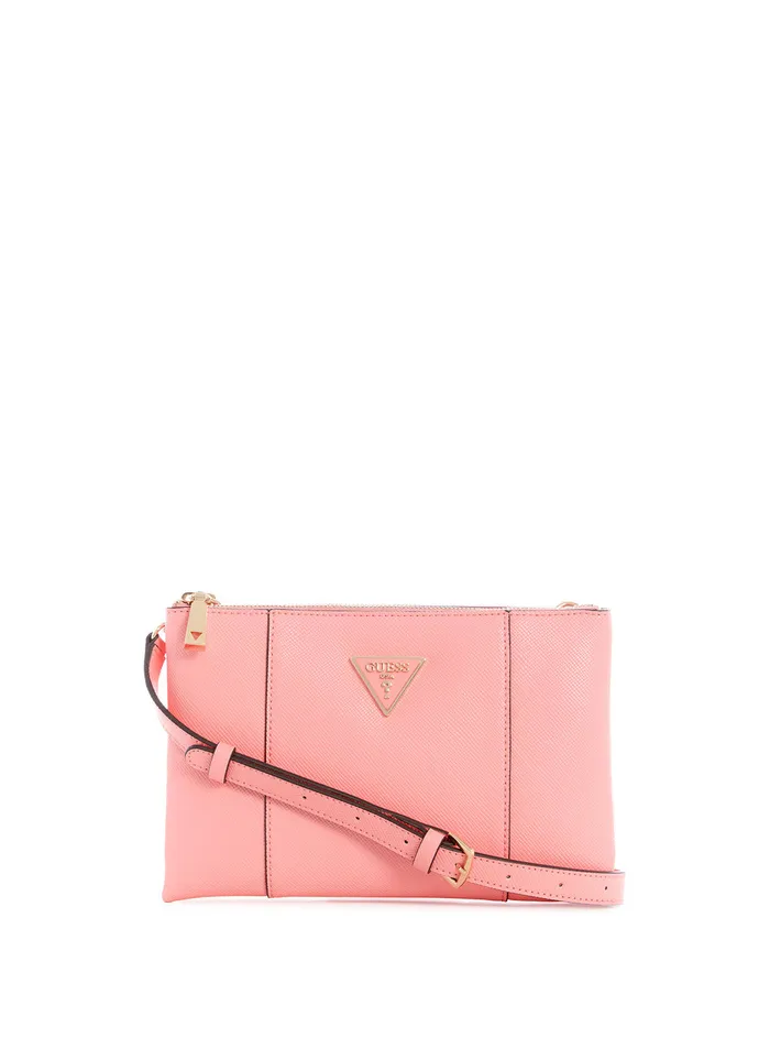 Women Crossbody GUESS Pink Noelle Double Zip Crossbody Bag