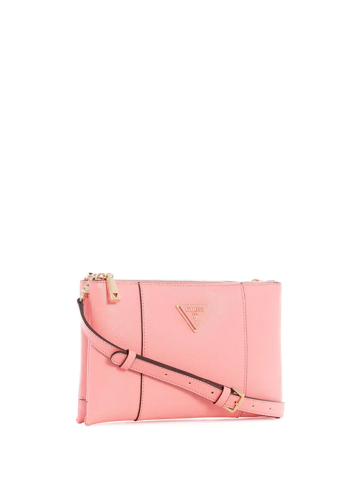 Women Crossbody GUESS Pink Noelle Double Zip Crossbody Bag