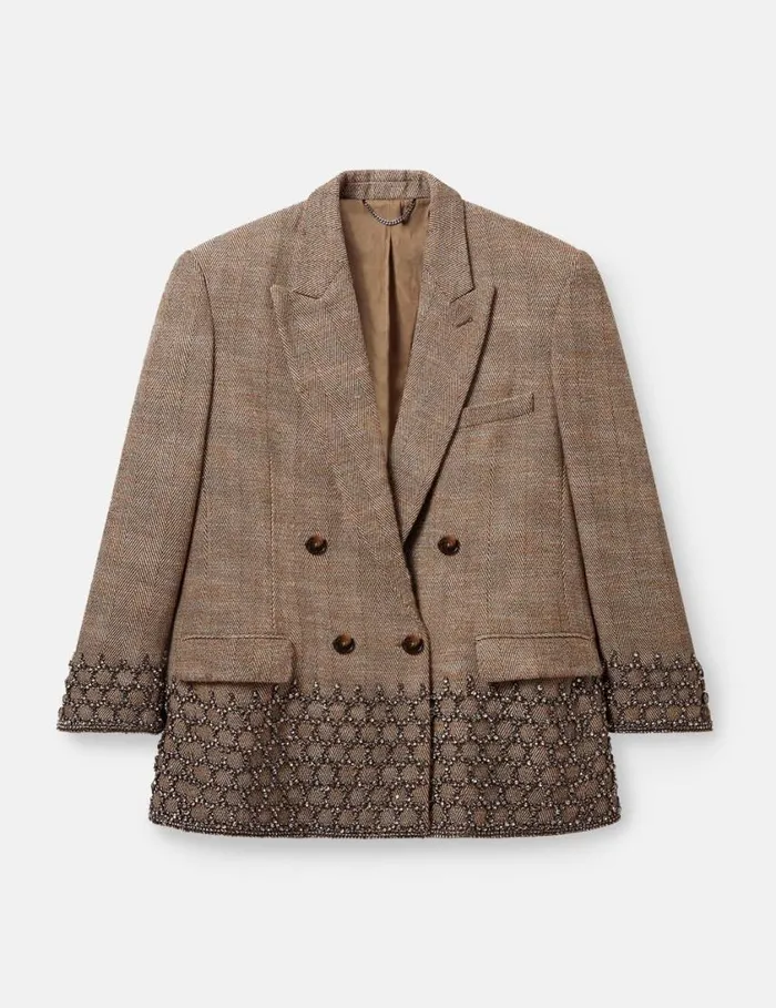 Women Crystal Cage Oversized Blazer Beige Tweed Stella McCartney Coats And Jackets