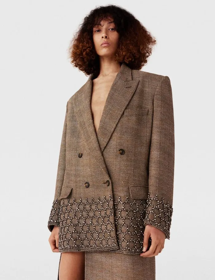 Women Crystal Cage Oversized Blazer Beige Tweed Stella McCartney Coats And Jackets Women Crystal Cage Oversized Blazer Beige Tweed Stella McCartney Coats And Jackets