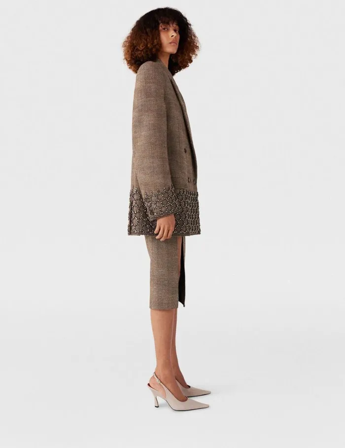 Women Crystal Cage Oversized Blazer Beige Tweed Stella McCartney Coats And Jackets Women Crystal Cage Oversized Blazer Beige Tweed Stella McCartney Coats And Jackets