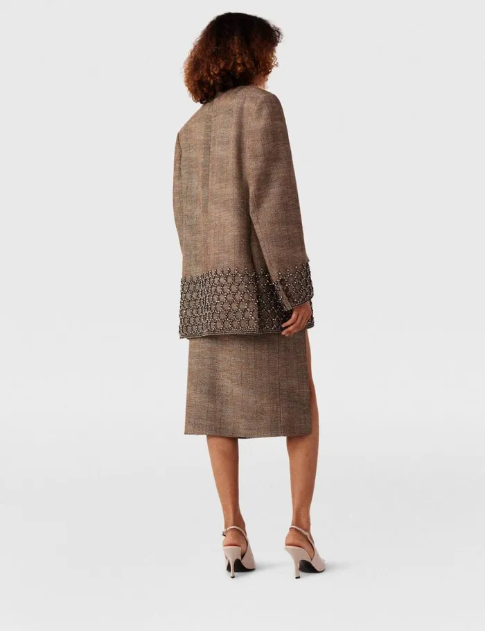 Women Crystal Cage Oversized Blazer Beige Tweed Stella McCartney Coats And Jackets Women Crystal Cage Oversized Blazer Beige Tweed Stella McCartney Coats And Jackets