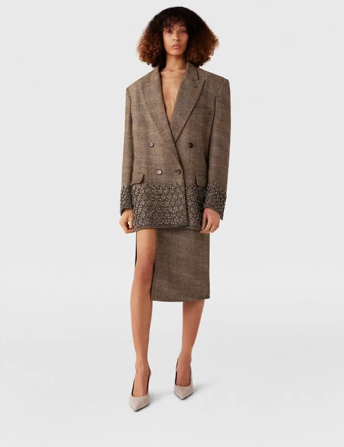 Women Crystal Cage Oversized Blazer Beige Tweed Stella McCartney Coats And Jackets Women Crystal Cage Oversized Blazer Beige Tweed Stella McCartney Coats And Jackets