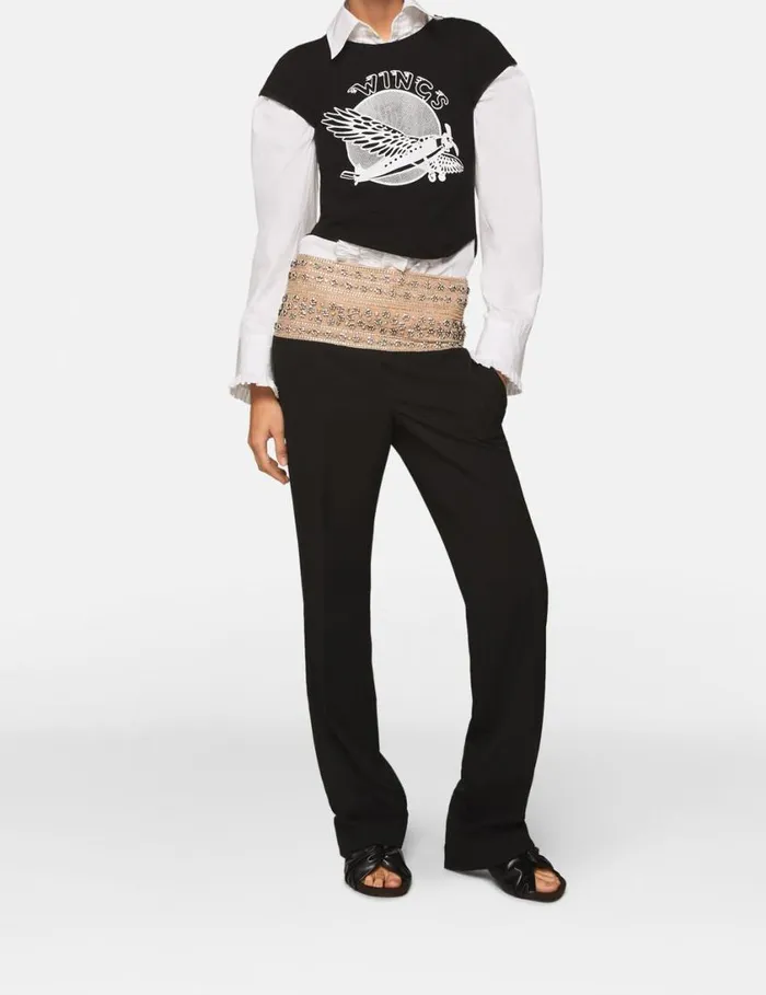 Women CrystalEmbellished Wool Trousers Midnight Black Stella McCartney Tailoring Women CrystalEmbellished Wool Trousers Midnight Black Stella McCartney Tailoring