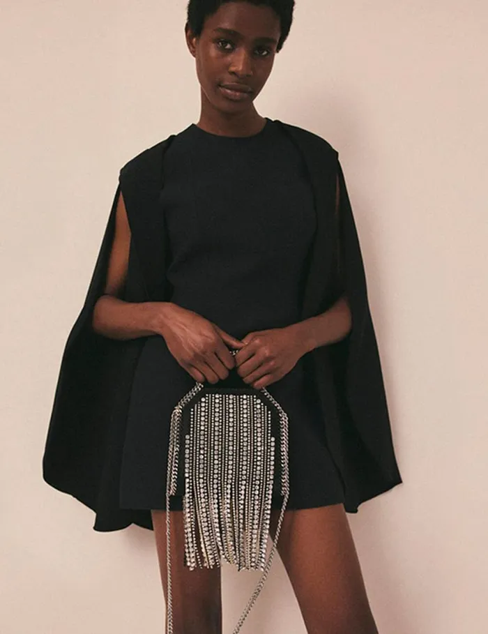 Women Crystal Fringe Falabella Tiny Tote Bag Black Stella McCartney Mini Bags And Clutches