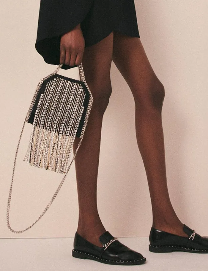 Women Crystal Fringe Falabella Tiny Tote Bag Black Stella McCartney Mini Bags And Clutches
