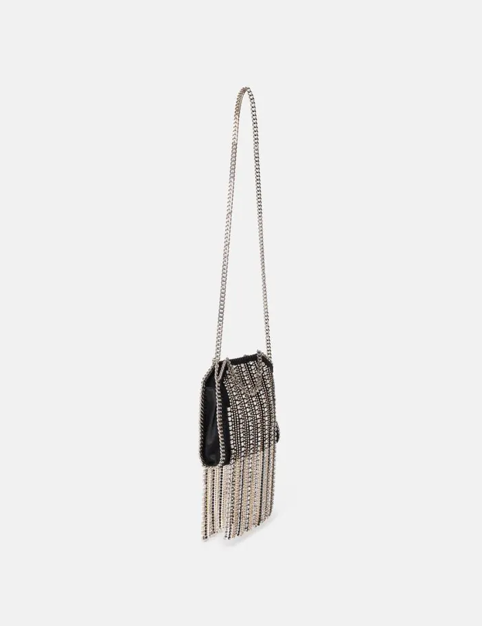 Women Crystal Fringe Falabella Tiny Tote Bag Black Stella McCartney Mini Bags And Clutches