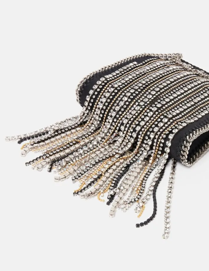 Women Crystal Fringe Falabella Tiny Tote Bag Black Stella McCartney Mini Bags And Clutches