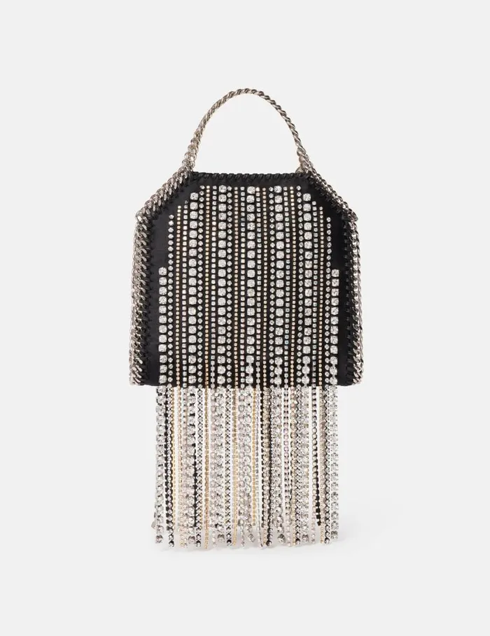 Women Crystal Fringe Falabella Tiny Tote Bag Black Stella McCartney Mini Bags And Clutches